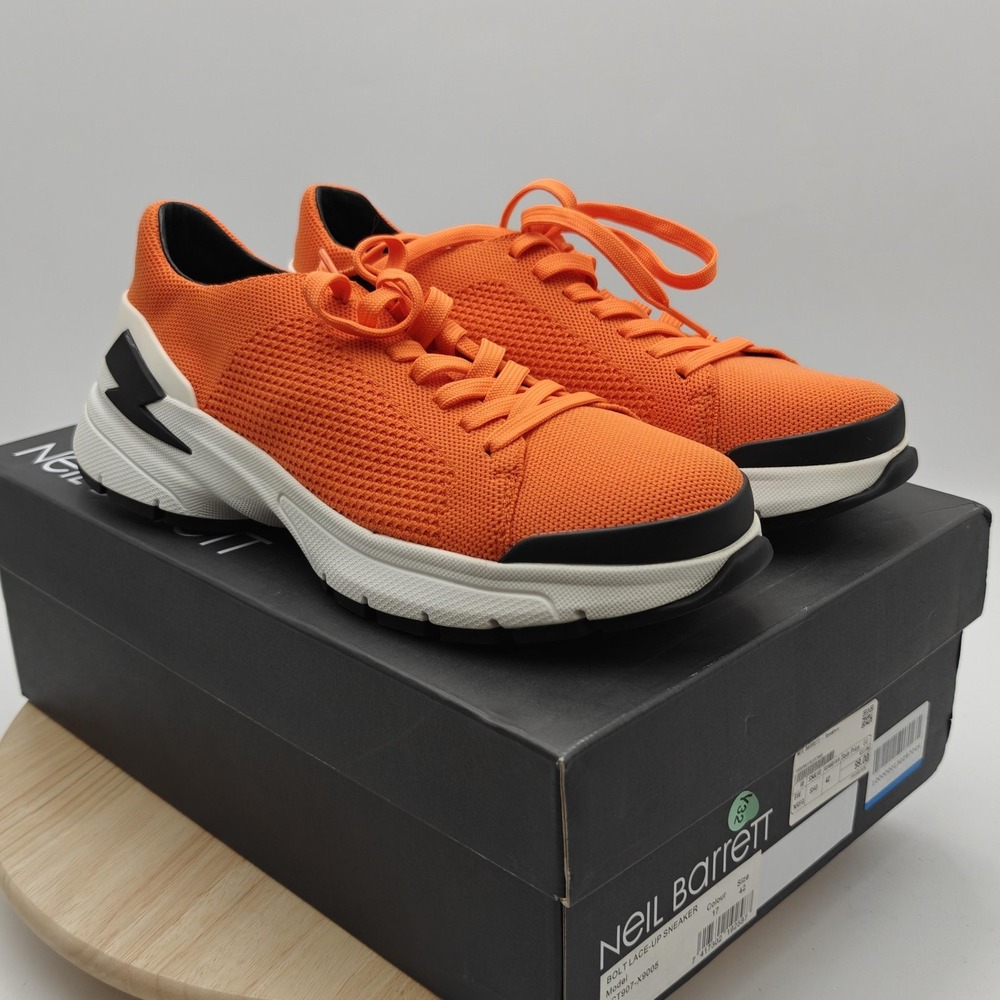 Neil Barrett Bolt Shoes Mens Size 9 Orange Knit Low‎ Top Sneaker BCT907-X9005